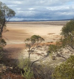 View from lookout over currently dry lake